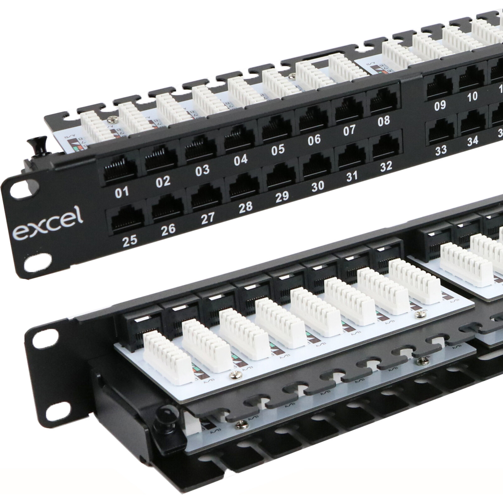 100-497 - Excel Cat5e 48 Port Unscreened Patch Panel Right-Angled 1U ...